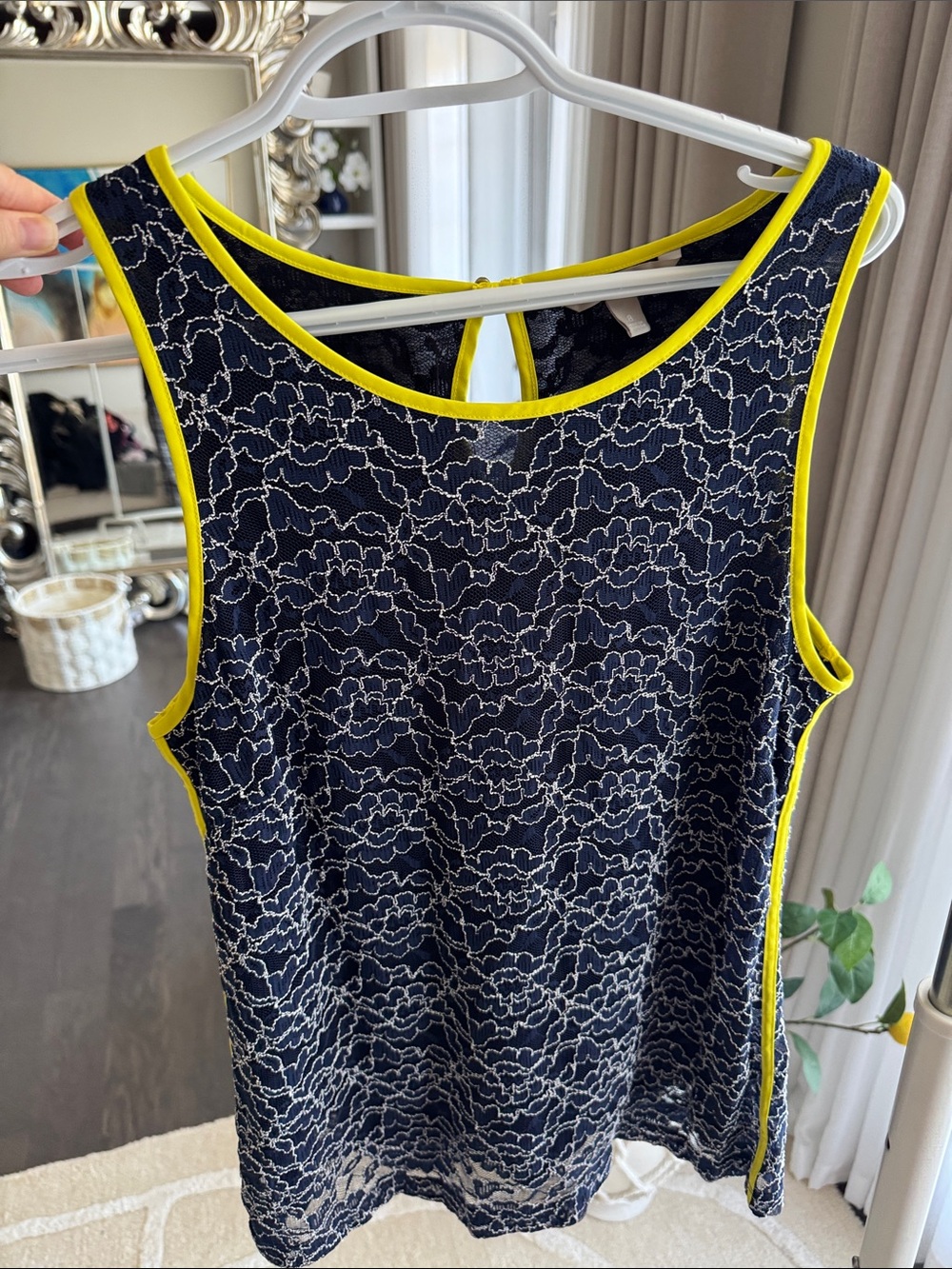 Banana Republic Navy Lace Tank with Yellow Trim